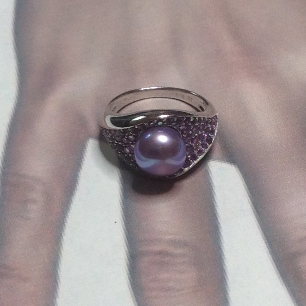 Honora Silver Purple Color Fresh Water Pearl with Amethyst Ring - Picture 5 of 6